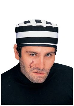 Black And White Striped Prisoner Costume Hat