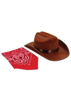 Brown Cowboy Costume Hat And Bandana Junior Set