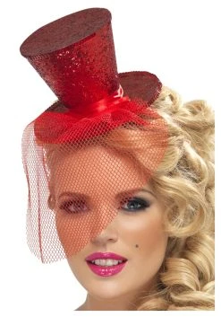 Red Glitter Mini Top Hat Accessory