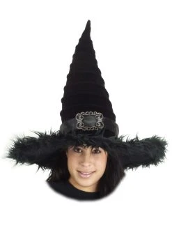Black Ridged Witch Costume Hat Accessory